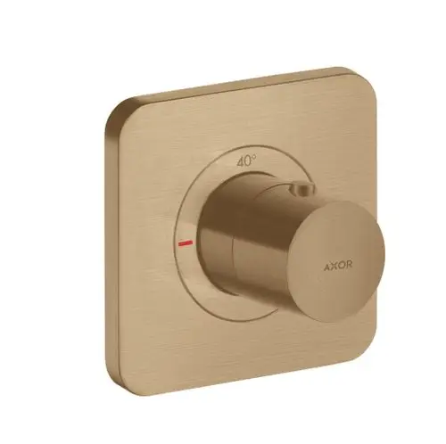 Thermostat mit runder Drehregler und Temperaturanzeige, in gebürstetem Bronze-Finish. Hersteller ist AXOR. Montagemöglichkeit für Unterputzinstallation.